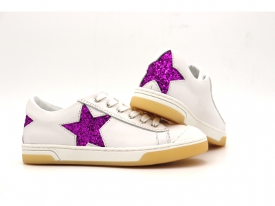 Pantofi sport copii fete Lui Kids, cod 6A146, seria SUPER STAR, alb, piele naturala