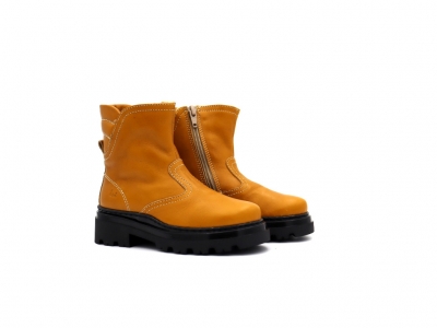 Botine copii fete Lui Shoes, cod 6B7, seria STELA, galben mustar, piele naturala