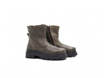 Botine copii fete Lui Shoes, cod 6B10, seria STELA, khaki, piele naturala