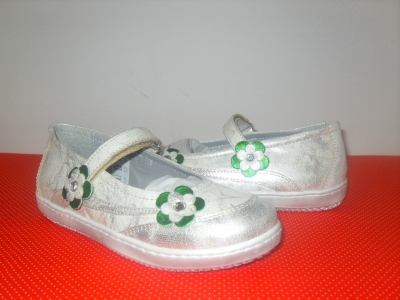 Pantofi copii fete LM, cod 6P147, seria FLEUR, argintiu, piele naturala