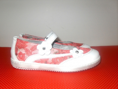 Pantofi copii fete LM, cod 6P154, seria FLEUR, alb, piele naturala